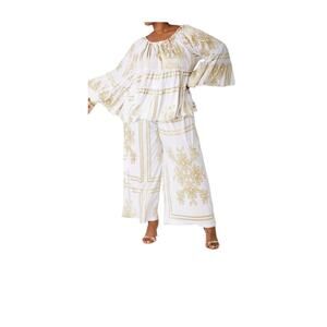 Ashley Stewart whit metallic plisse wide leg pants white/ gold set. Size: 26/28